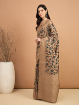 KATHAKARI-Elegant beige saree with intricate floral vine prints
