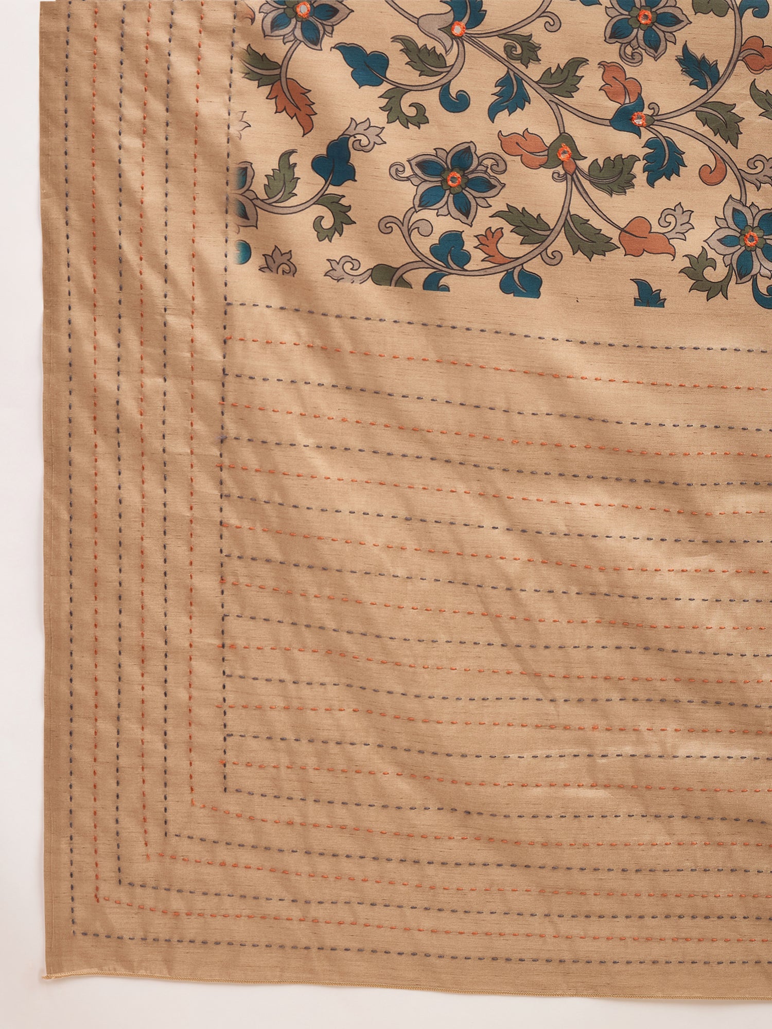 KATHAKARI-Elegant beige saree with intricate floral vine prints