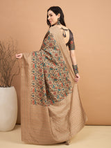 KATHAKARI-Elegant beige saree with intricate multicolor floral vine print