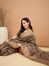 KATHAKARI-Elegant beige saree with intricate multicolor floral vine print