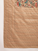 KATHAKARI-Elegant beige saree with intricate multicolor floral vine print