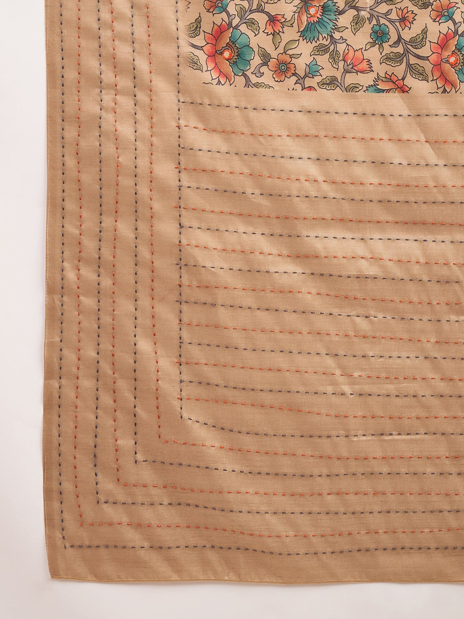 KATHAKARI-Elegant beige saree with intricate multicolor floral vine print