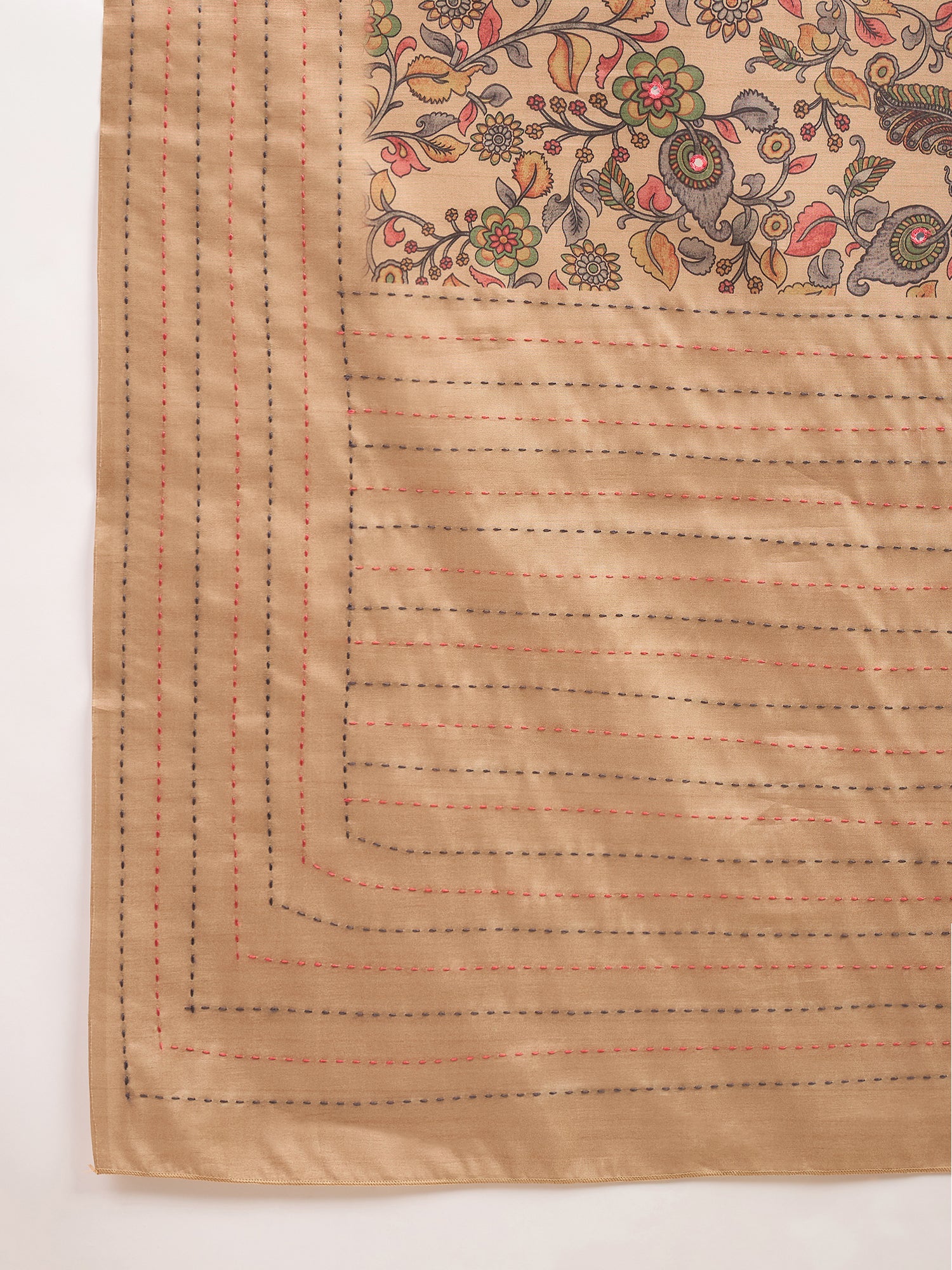 KATHAKARI-Elegant Beige Floral Printed Designer Saree with Traditional Artistic Motifs