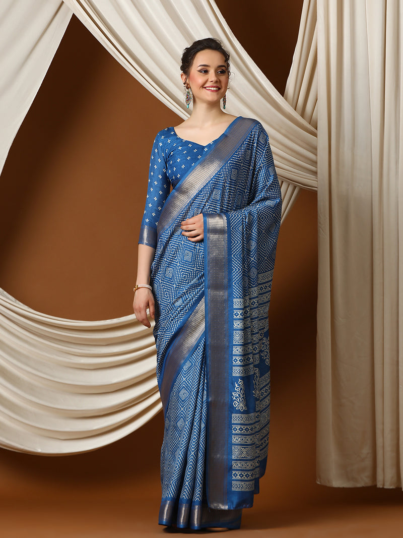 UNIVERSE New Exclusive Women’s Soft Lightweight Dola silk with Zari Border Saree - Apple Lifestyle