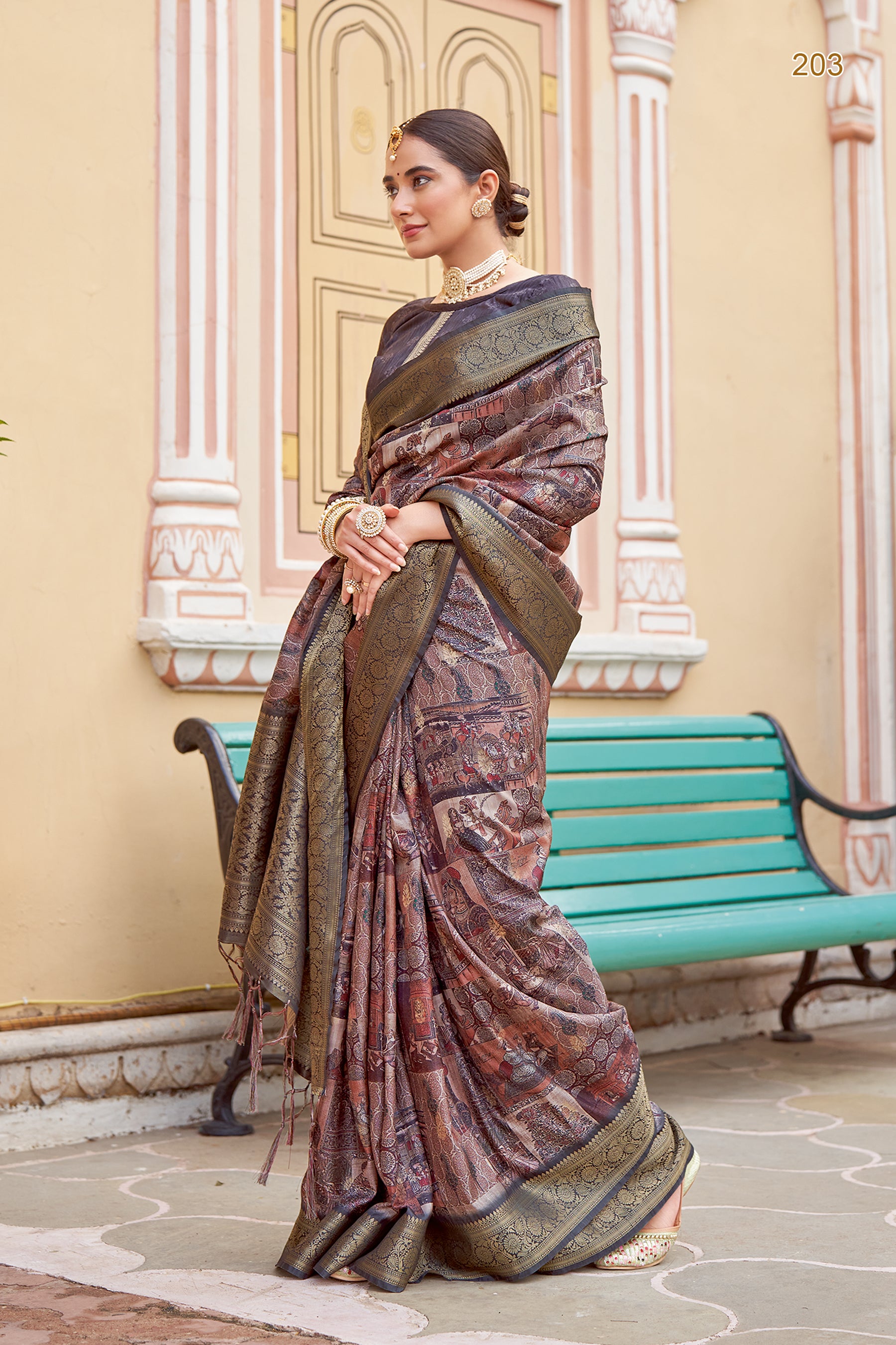 PRATIKSHA Women's Traditional Stylish Kalamkari Kotha zari rich pallu digital Printed Saree