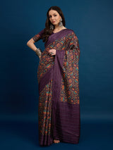KATHAKARI Royal Plum Garden Saree