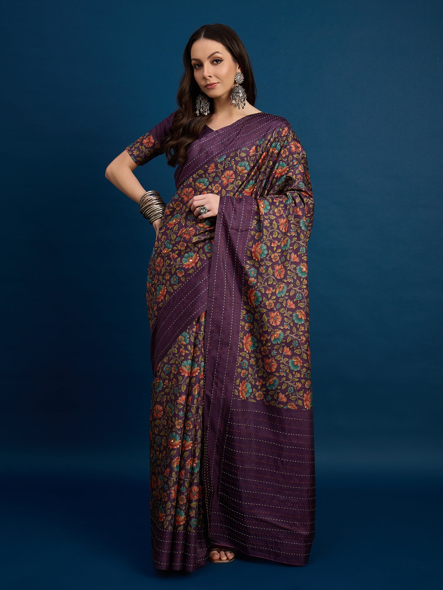 KATHAKARI Royal Plum Garden Saree