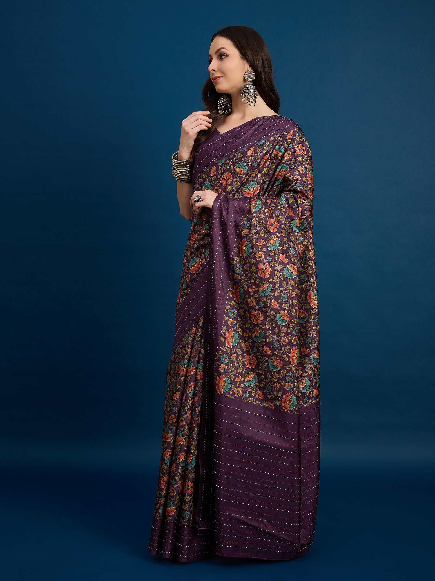 KATHAKARI Royal Plum Garden Saree