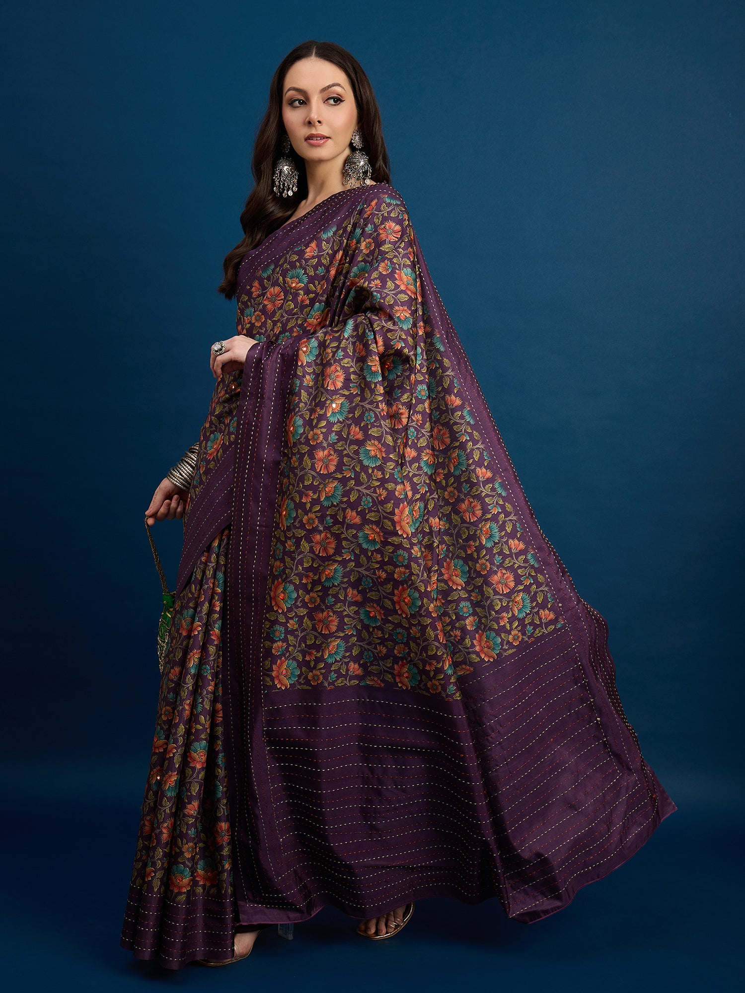 KATHAKARI Royal Plum Garden Saree