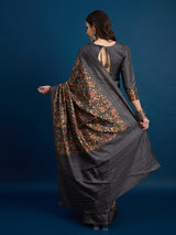 KATHAKARI Midnight Floral Heritage Saree