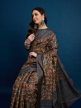 KATHAKARI Midnight Floral Heritage Saree