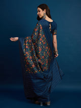 KATHAKARI Midnight Sapphire Floral Saree