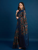KATHAKARI Midnight Sapphire Floral Saree