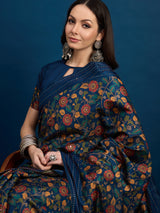 KATHAKARI Midnight Sapphire Floral Saree