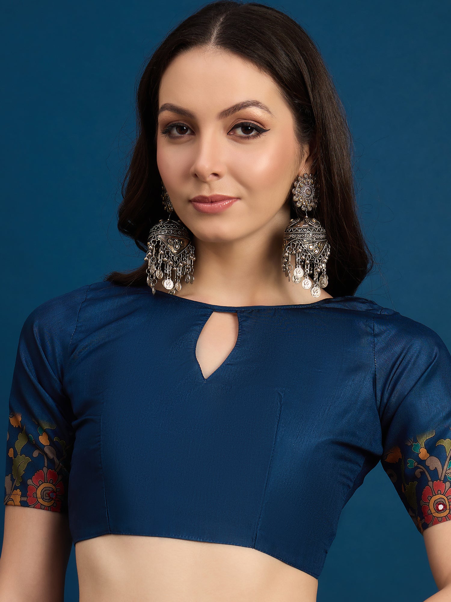 KATHAKARI Midnight Sapphire Floral Saree
