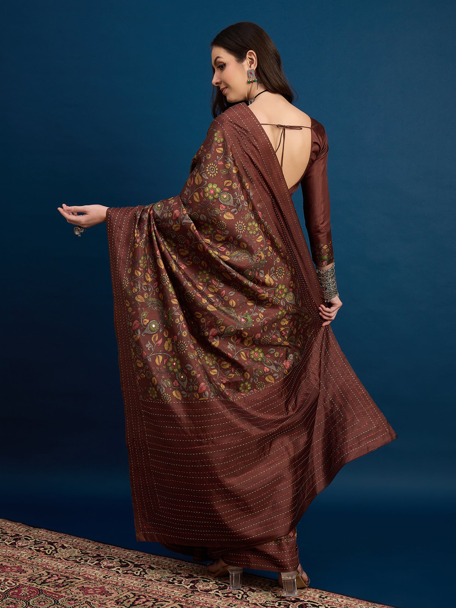 KATHAKARI Vintage Cocoa Blossom Saree