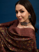 KATHAKARI Vintage Cocoa Blossom Saree