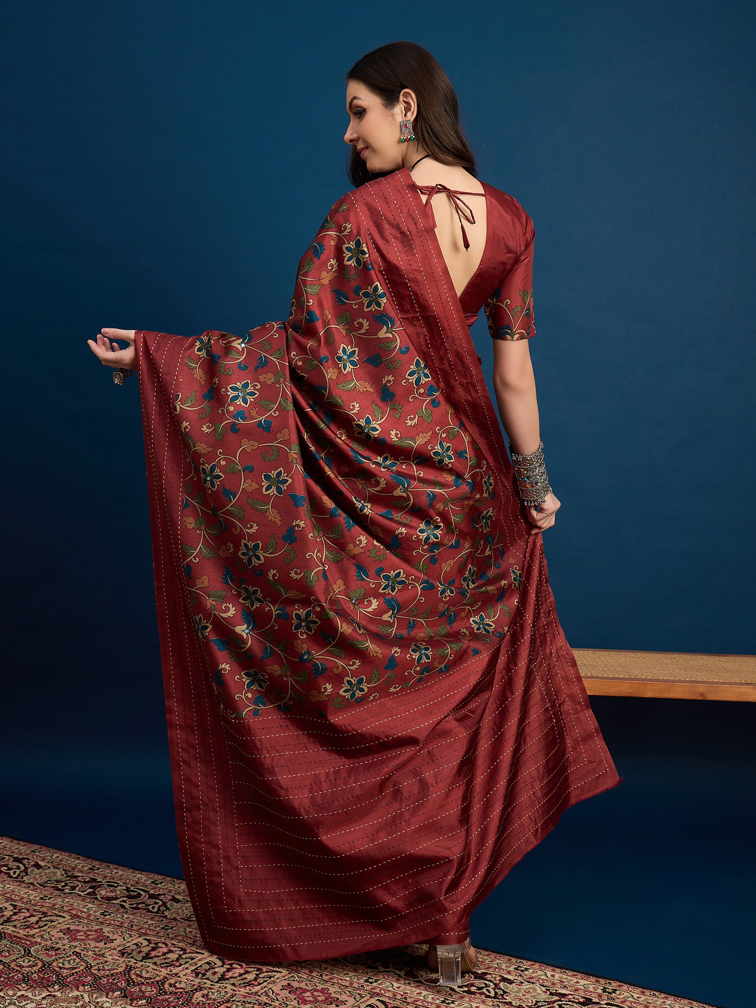 KATHAKARI Crimson Vine Elegance Saree