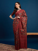 KATHAKARI Crimson Vine Elegance Saree