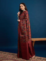 KATHAKARI Crimson Vine Elegance Saree