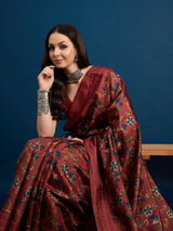 KATHAKARI Crimson Vine Elegance Saree