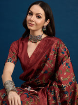 KATHAKARI Crimson Vine Elegance Saree