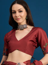 KATHAKARI Crimson Vine Elegance Saree