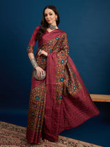 KATHAKARI Ruby Bloom Heritage Saree