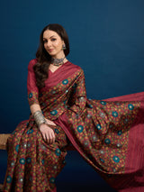KATHAKARI Ruby Bloom Heritage Saree