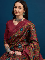 KATHAKARI Ruby Bloom Heritage Saree