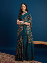 KATHAKARI Teal Blossom Royale Saree