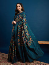 KATHAKARI Teal Blossom Royale Saree