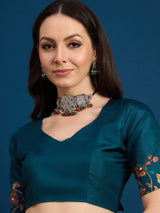KATHAKARI Teal Blossom Royale Saree