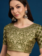 KUSUM KALA-Golden Beige Floral Banarasi Silk Saree with Rich Zari Border