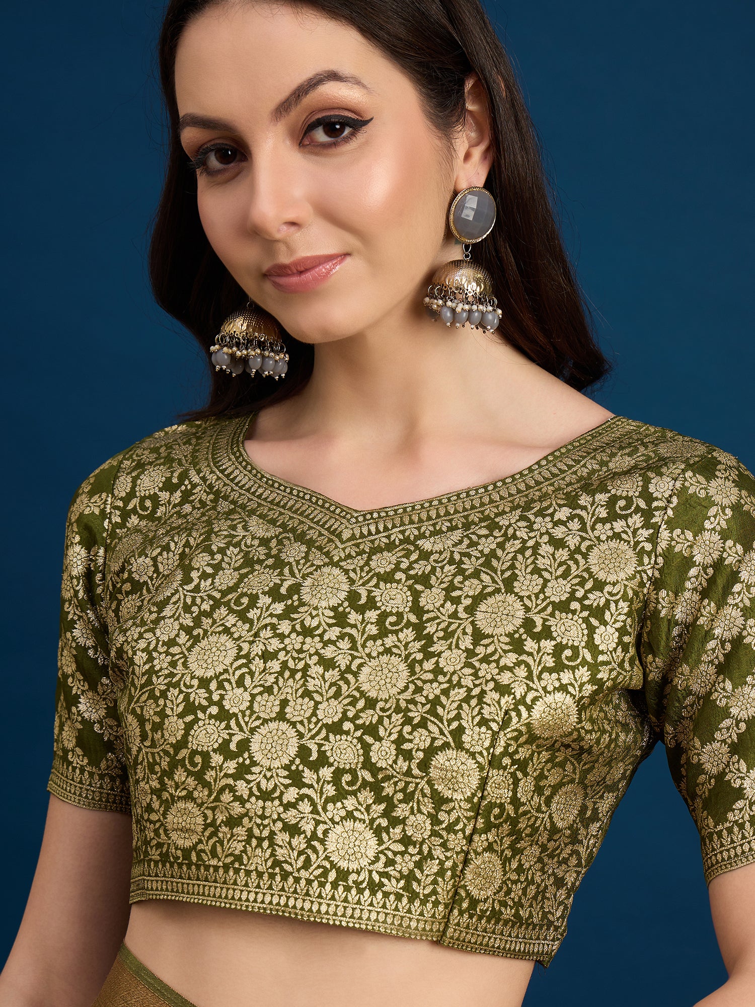 KUSUM KALA-Golden Beige Floral Banarasi Silk Saree with Rich Zari Border