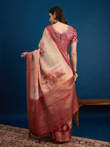 KUSUM KALA-Peach & Rose Gold Banarasi Designer Silk Saree