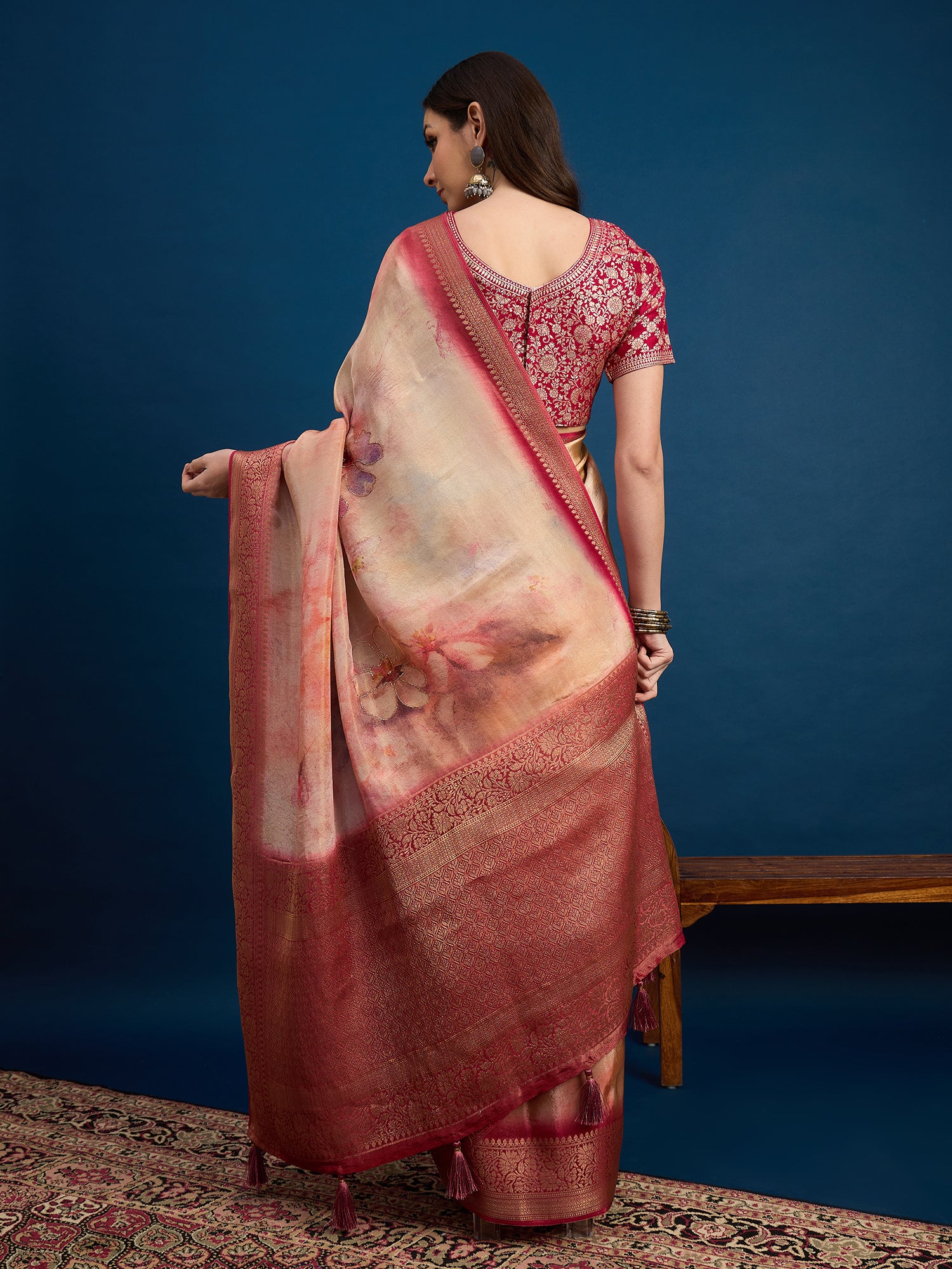 KUSUM KALA-Peach & Rose Gold Banarasi Designer Silk Saree