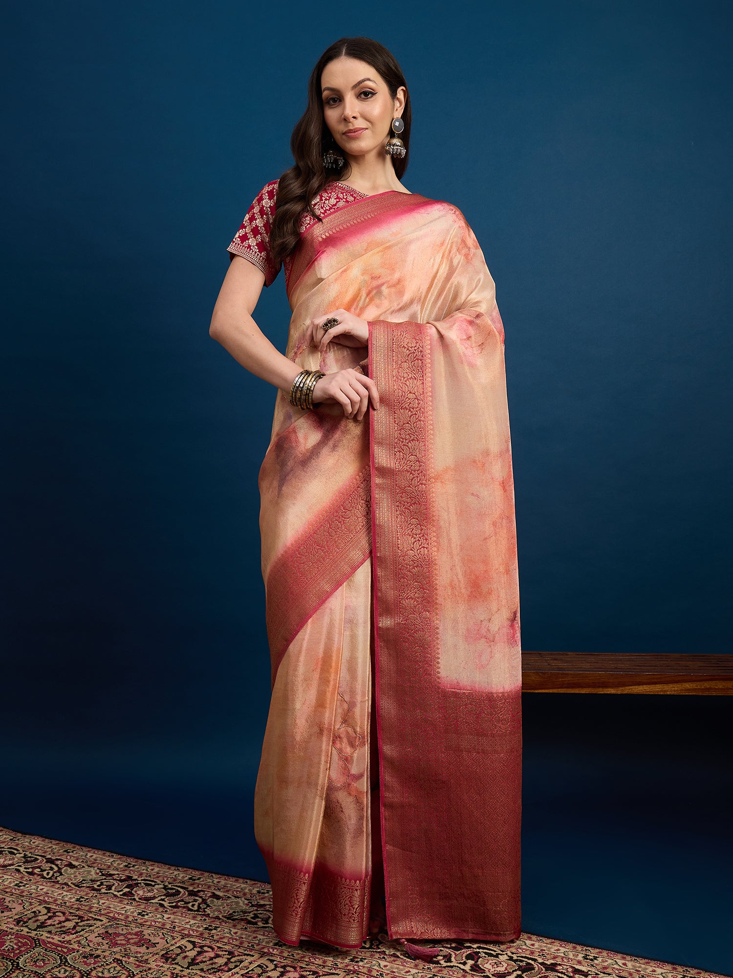 KUSUM KALA-Peach & Rose Gold Banarasi Designer Silk Saree