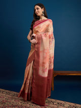 KUSUM KALA-Peach & Rose Gold Banarasi Designer Silk Saree