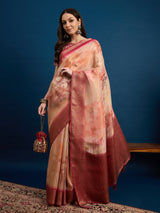 KUSUM KALA-Peach & Rose Gold Banarasi Designer Silk Saree