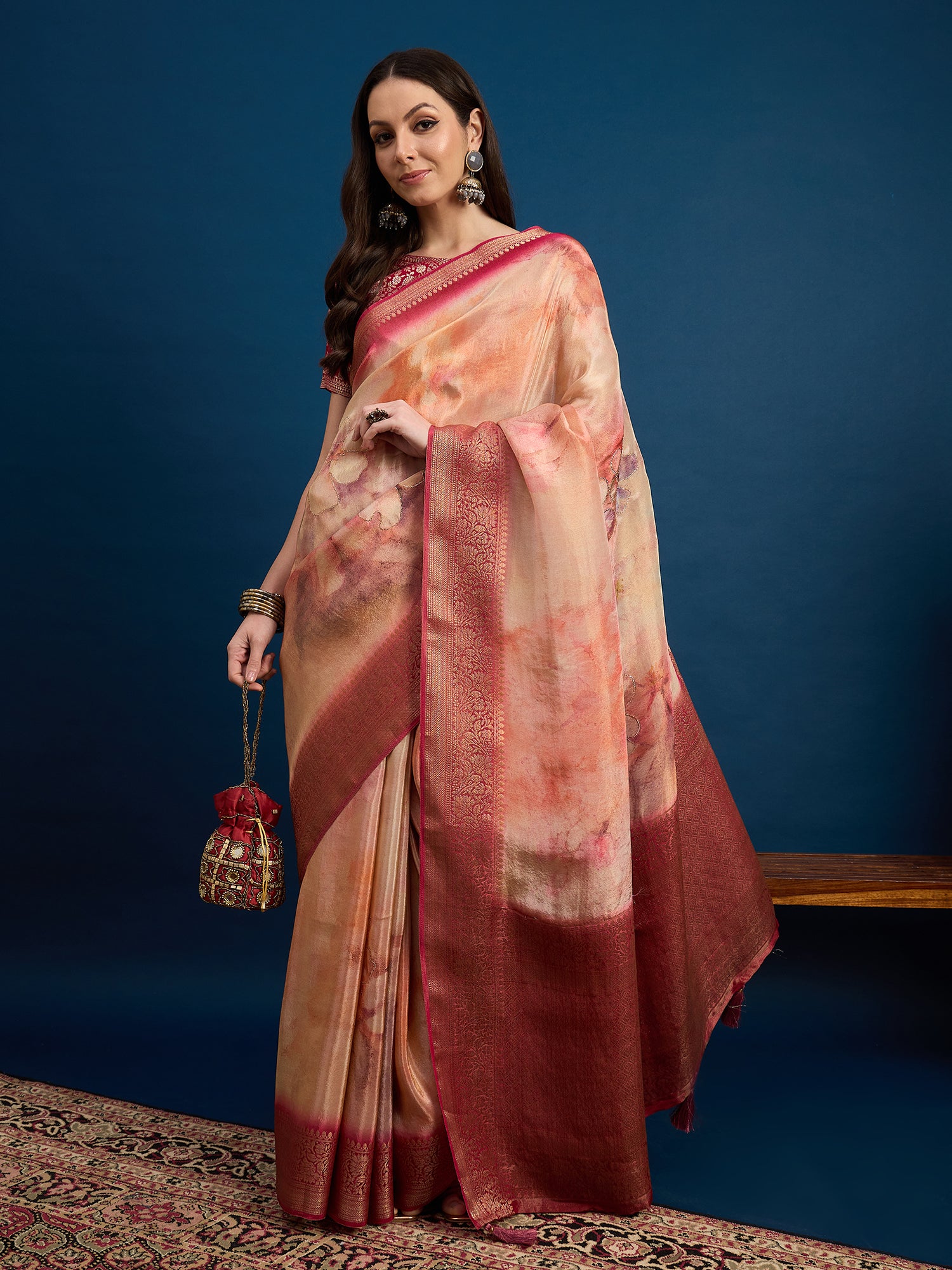 KUSUM KALA-Peach & Rose Gold Banarasi Designer Silk Saree