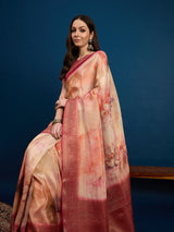 KUSUM KALA-Peach & Rose Gold Banarasi Designer Silk Saree