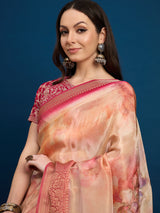 KUSUM KALA-Peach & Rose Gold Banarasi Designer Silk Saree