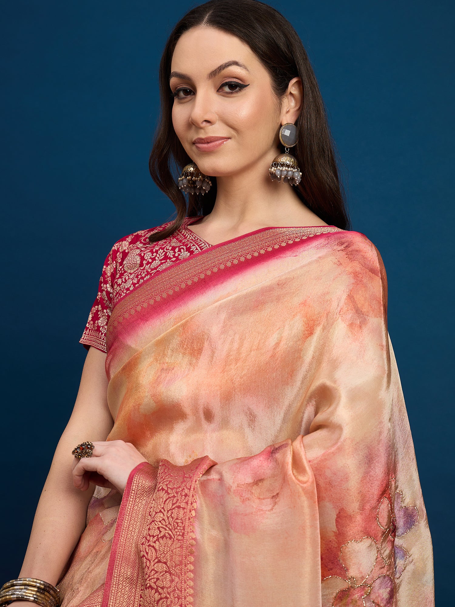 KUSUM KALA-Peach & Rose Gold Banarasi Designer Silk Saree