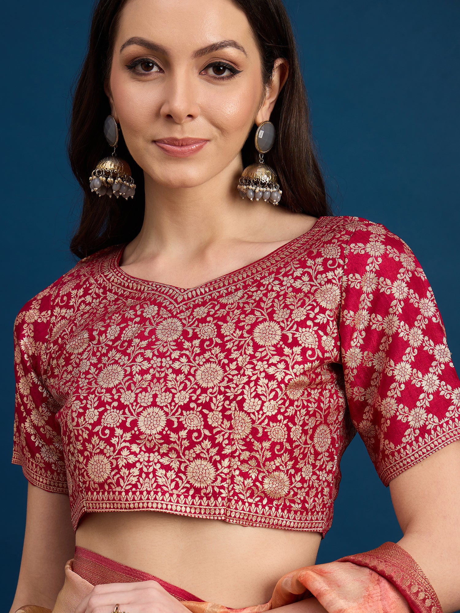 KUSUM KALA-Peach & Rose Gold Banarasi Designer Silk Saree