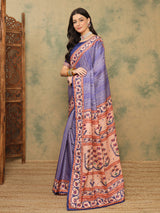 ROOPRANI-Royal Blue Traditional Printed Saree with Elegant Tribal Border Design