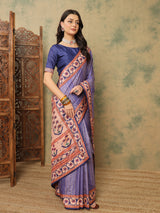ROOPRANI-Royal Blue Traditional Printed Saree with Elegant Tribal Border Design