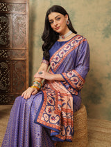 ROOPRANI-Royal Blue Traditional Printed Saree with Elegant Tribal Border Design