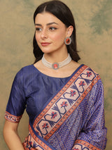 ROOPRANI-Royal Blue Traditional Printed Saree with Elegant Tribal Border Design