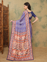 ROOPRANI-Royal Blue Traditional Printed Saree with Elegant Tribal Border Design